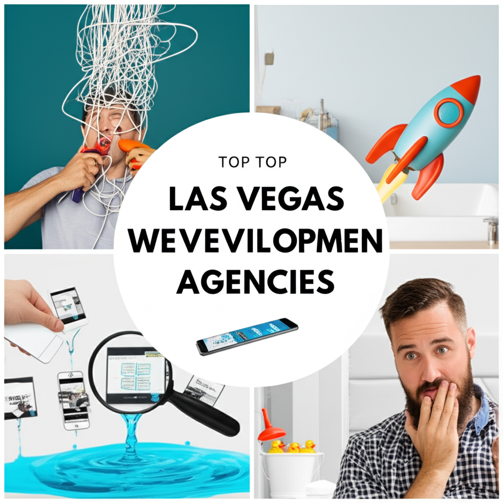 A creative collage or representation of top Las Vegas web development agencies, depicting their unique strengths and specialties.