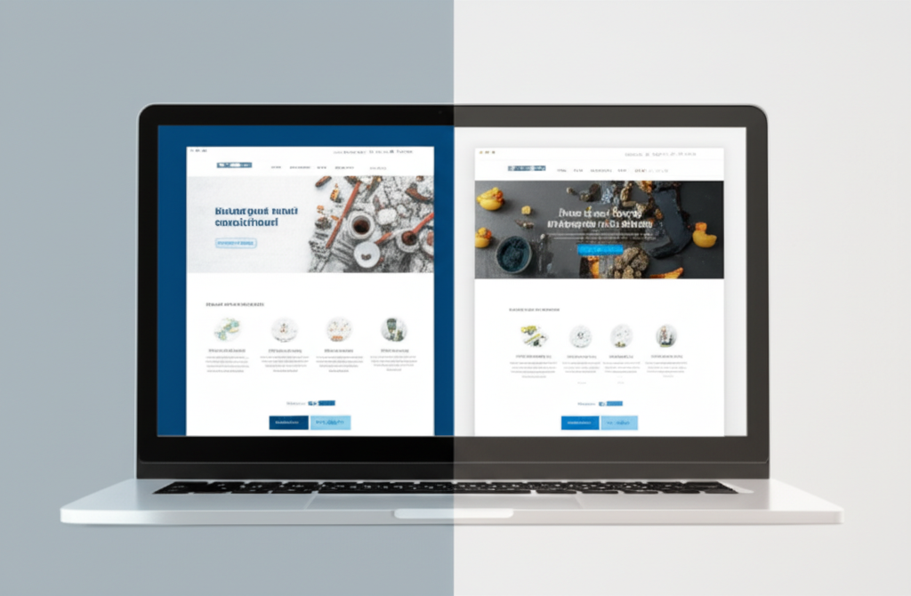 A split image showing a cluttered, overloaded website design on one side, and a clean, whitespace-focused website on the other, demonstrating the importance of simplicity and whitespace.